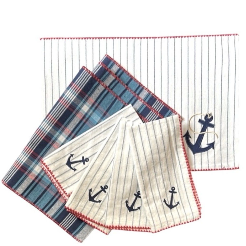 Design Imports Drop Anchor Embellished Set of 4 Cloth Napkins and 4 Placemats - Picture 6 of 6